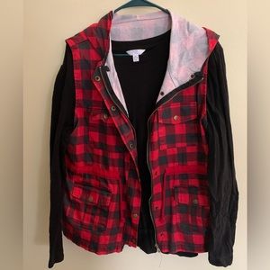 Buffalo plaid vest with black top